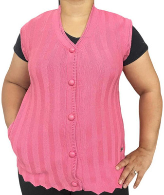 Abeer Self Design V Neck Casual Women Pink Sweater