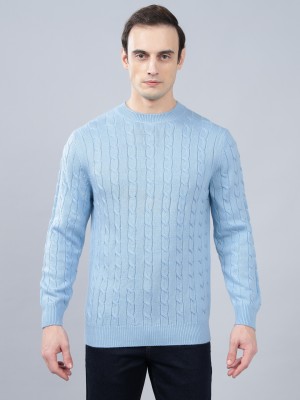 CANTABIL Woven Round Neck Casual Men Light Blue Sweater