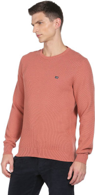 Arrow Sport Solid Round Neck Casual Men Pink Sweater