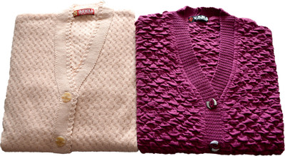 Shunit creation Solid V Neck Formal Women Beige, Purple Sweater