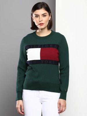 TOMMY HILFIGER Woven Round Neck Casual Women Multicolor Sweater