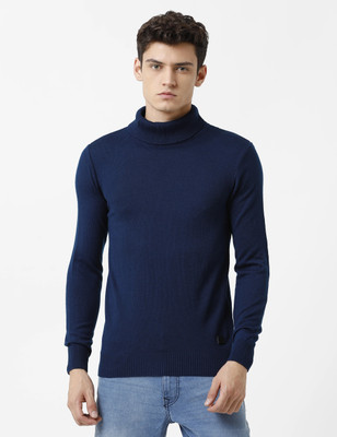 WROGN Solid Crew Neck Casual Men Blue Sweater