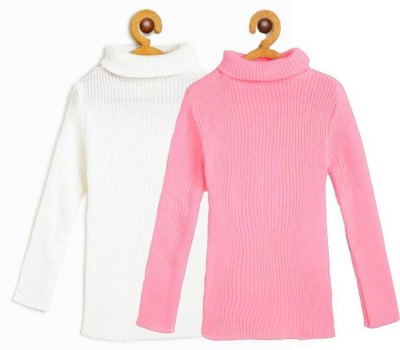 Siddhi Enterprises Solid High Neck Casual Boys & Girls Pink, White Sweater