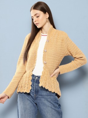 METRONAUT Solid V Neck Party Women Beige Sweater