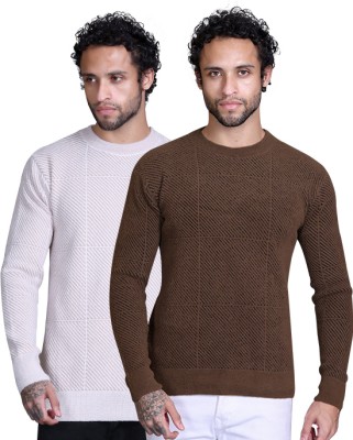 DZANT Self Design Round Neck Casual Men Multicolor Sweater