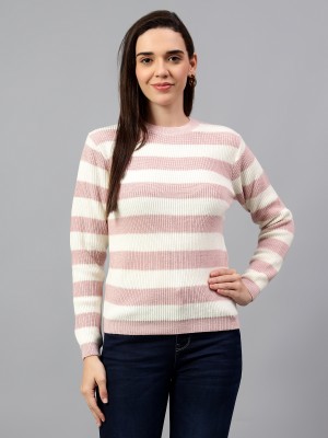 CANTABIL Striped Round Neck Casual Men Pink, White Sweater