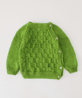 Woonie Self Design Round Neck Casual Baby Boys & Baby Girls Green Sweater