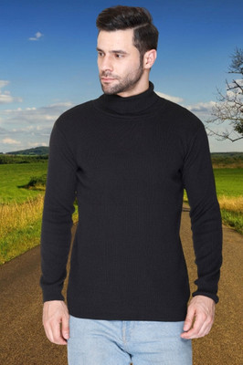 jorden4u Solid Turtle Neck Casual Men Black Sweater
