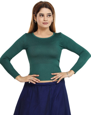 Cinco Solid Round Neck Casual Women Green Sweater