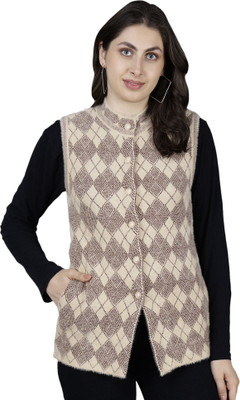 HITTIKA Self Design V Neck Casual Women Beige Sweater