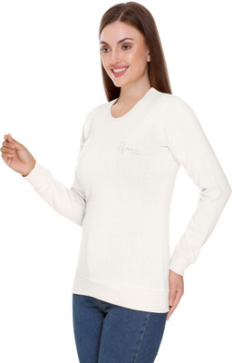 RYTONZ Solid Round Neck Casual Women White Sweater