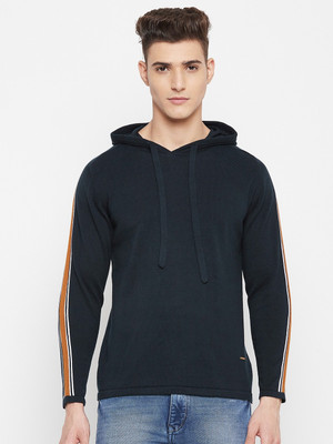 DUKE Solid Hooded Neck Casual Men Blue Sweater
