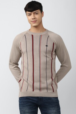 PETER ENGLAND Striped Round Neck Casual Men Beige Sweater