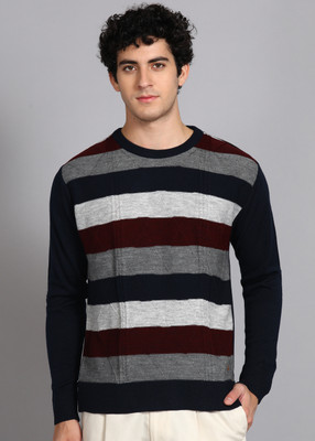Raymond Striped Crew Neck Casual Men Dark Blue Sweater