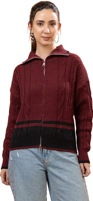 GFO Printed High Neck Casual Women Red Sweater