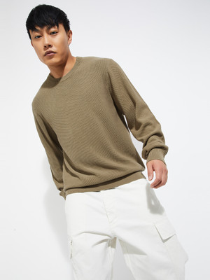 MAX Self Design Round Neck Casual Men Beige Sweater