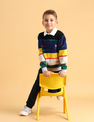 U.S. POLO ASSN. Colorblock Round Neck Casual Baby Boys Multicolor Sweater