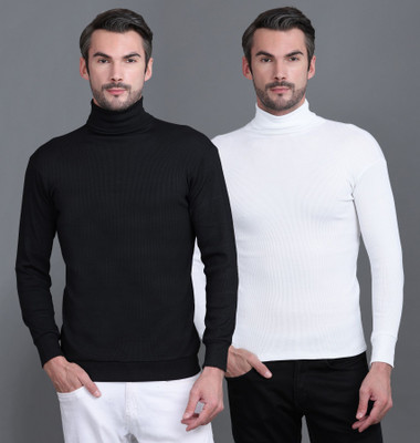 CHOZI Solid High Neck Casual Men White Sweater