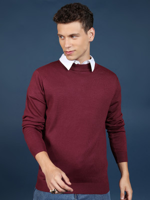 HIGHLANDER Solid High Neck Casual Men Red Sweater