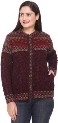 aarbee Geometric Print Round Neck Casual Women Maroon Sweater