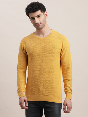 TURTLE Solid Crew Neck Casual Men Yellow Sweater