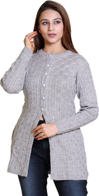 Varenyam Self Design Round Neck Party Women Grey Sweater