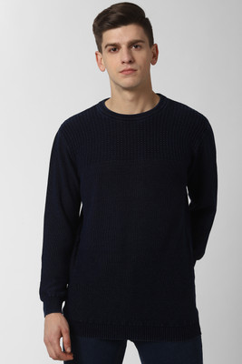 PETER ENGLAND Self Design Crew Neck Casual Men Dark Blue Sweater