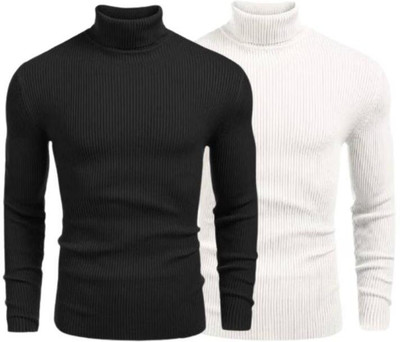 R ARHAN Solid Turtle Neck Casual Men White, Black Sweater