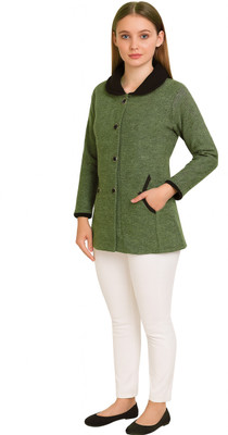 manra Solid Peter Pan Collar Casual Women Green Sweater