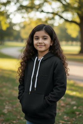 CUTE XII FASHION Self Design Hooded Neck Casual Girls Black Sweater