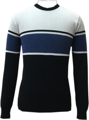 MARRINER Striped Round Neck Casual Men Black Sweater