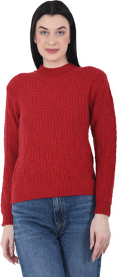 HITTIKA Self Design High Neck Casual Women Maroon Sweater