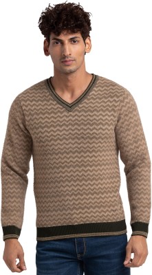 PARX Woven V Neck Casual Men Brown Sweater