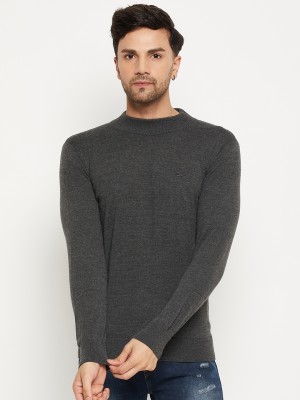 98 Degree North Solid Round Neck Casual Men Grey Sweater