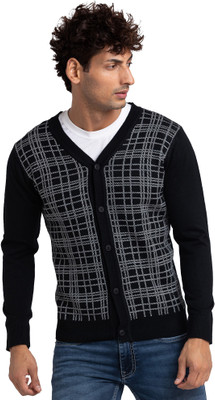 PARX Self Design V Neck Casual Men Black Sweater