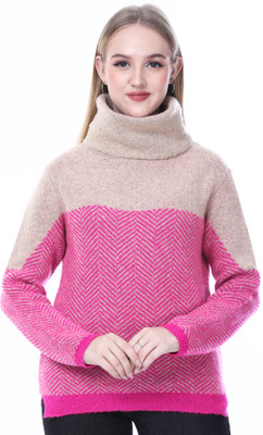 NOQUO Self Design, Colorblock High Neck Casual Women Multicolor Sweater