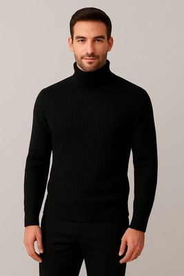 sarah Enterprises Solid Turtle Neck Casual Men Black Sweater