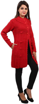 STUTAKRITI Woven Round Neck Casual Women Red Sweater