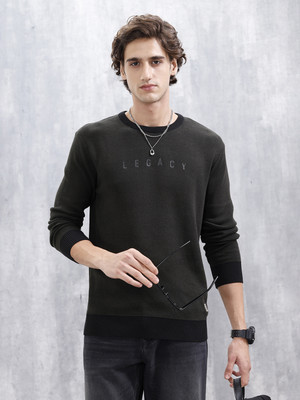 WROGN Printed Round Neck Casual Men Green Sweater