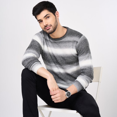 Byford by Pantaloons Solid Round Neck Casual Men Grey Sweater