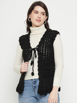 VERO AMORE Woven V Neck Casual Women Black Sweater