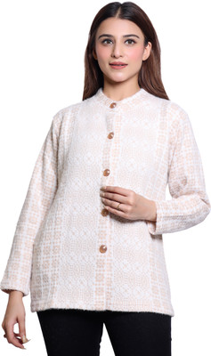 hrd7 Self Design Round Neck Casual Women Beige Sweater