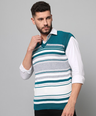MORKEL Striped V Neck Casual Men Multicolor Sweater