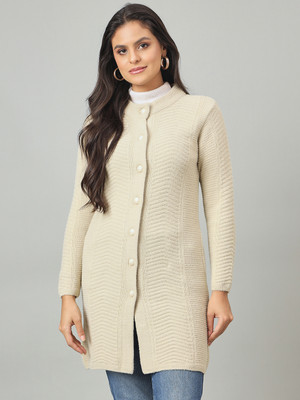 DUKE Self Design Round Neck Casual Women Beige Sweater