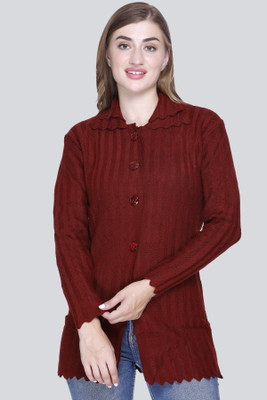 CURIOUS FASHION Solid Collared Neck Casual Women Maroon Sweater