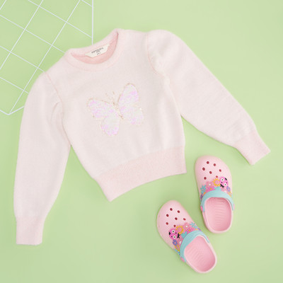 Pantaloons Junior Embellished Round Neck Casual Girls Pink Sweater