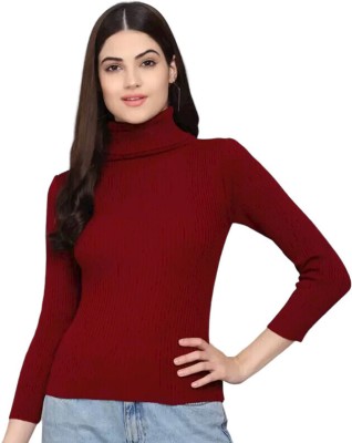 Farlucci Solid High Neck Casual Women Maroon Sweater