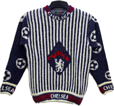 Juniorx Woven Round Neck Casual Boys & Girls Dark Blue Sweater