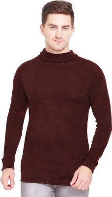 FREAKS Solid High Neck Casual Men Maroon Sweater