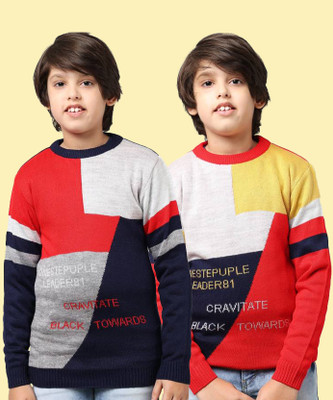 ANIXA Colorblock Round Neck Casual Boys Multicolor Sweater